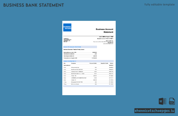 USA American Express Firmenkontoauszug (Word- und PDF-Beispiel)